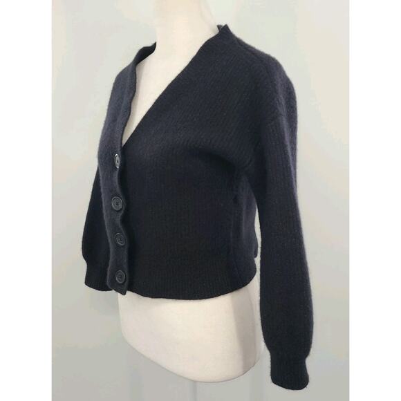 Babaton Merino Wool Cropped Cardigan Sweater 2XS Black Y2K Button Up Ribbed - Picture 3 of 11